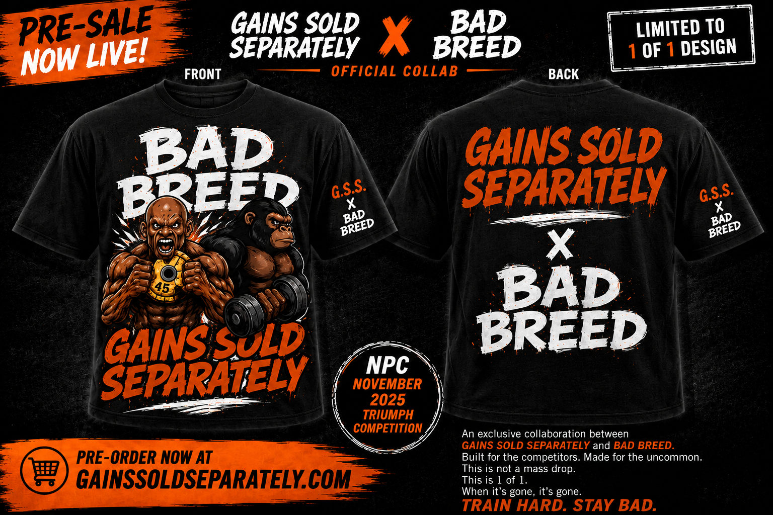 Gains Sold Separately x Bad Breed NPC Triumph 2025 Limited Edition Tee